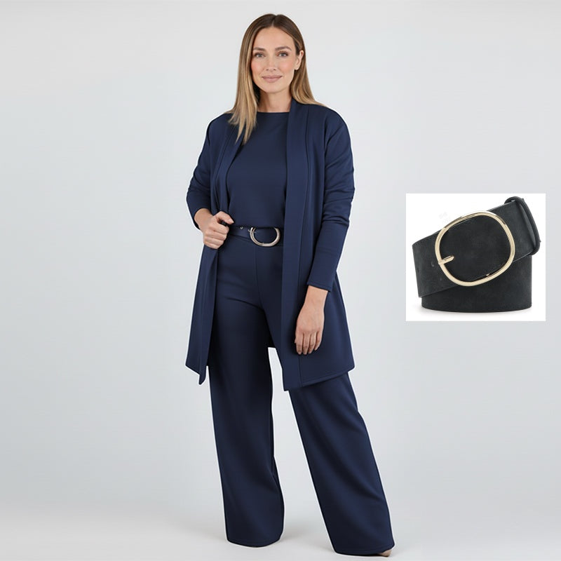 ⏳Tidsbegränsat specialerbjudande⏰✨Elegant 3-delat set med lång kofta, topp och byxor💞