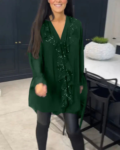 Ksenia – Elegant damebluse med flæsedetaljer