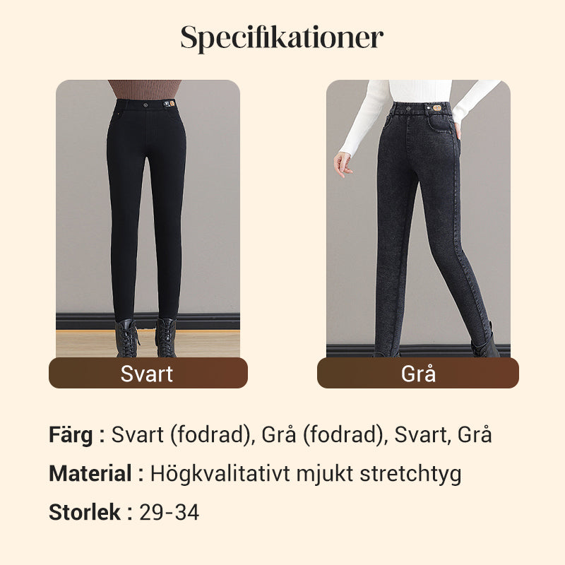 Kvinnors höga midja smala stretch varma magra jeans