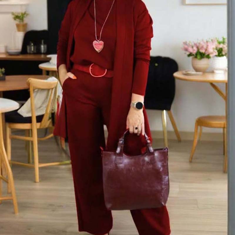 ⏳Tidsbegränsat specialerbjudande⏰✨Elegant 3-delat set med lång kofta, topp och byxor💞