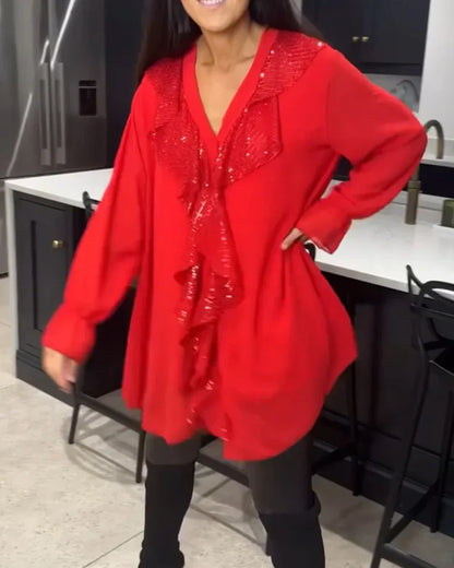 Ksenia – Elegant damebluse med flæsedetaljer