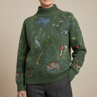 Hana | Mysig Stickad med Skogsinspirerat Tryck