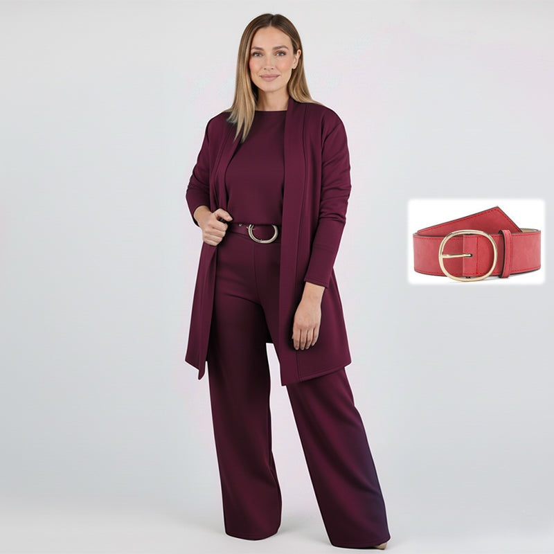 ⏳Tidsbegränsat specialerbjudande⏰✨Elegant 3-delat set med lång kofta, topp och byxor💞