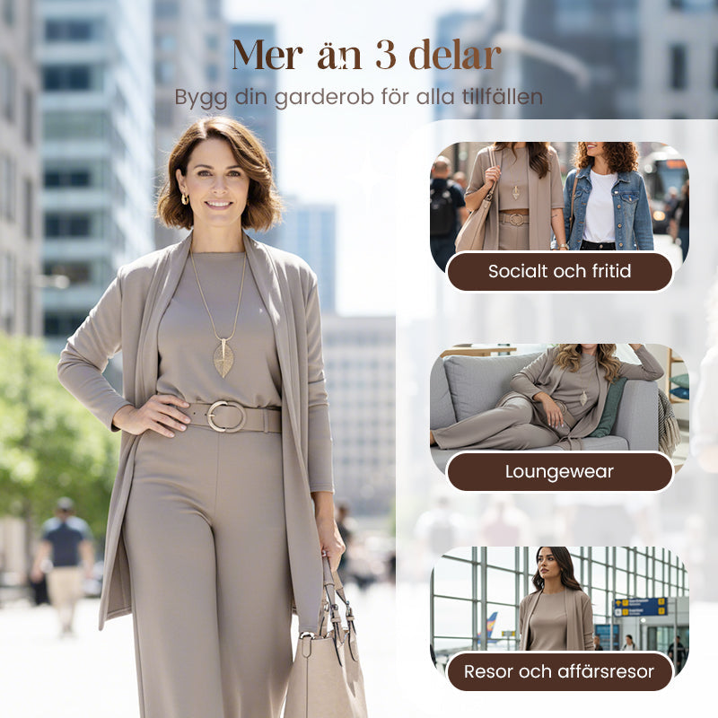 ⏳Tidsbegränsat specialerbjudande⏰✨Elegant 3-delat set med lång kofta, topp och byxor💞
