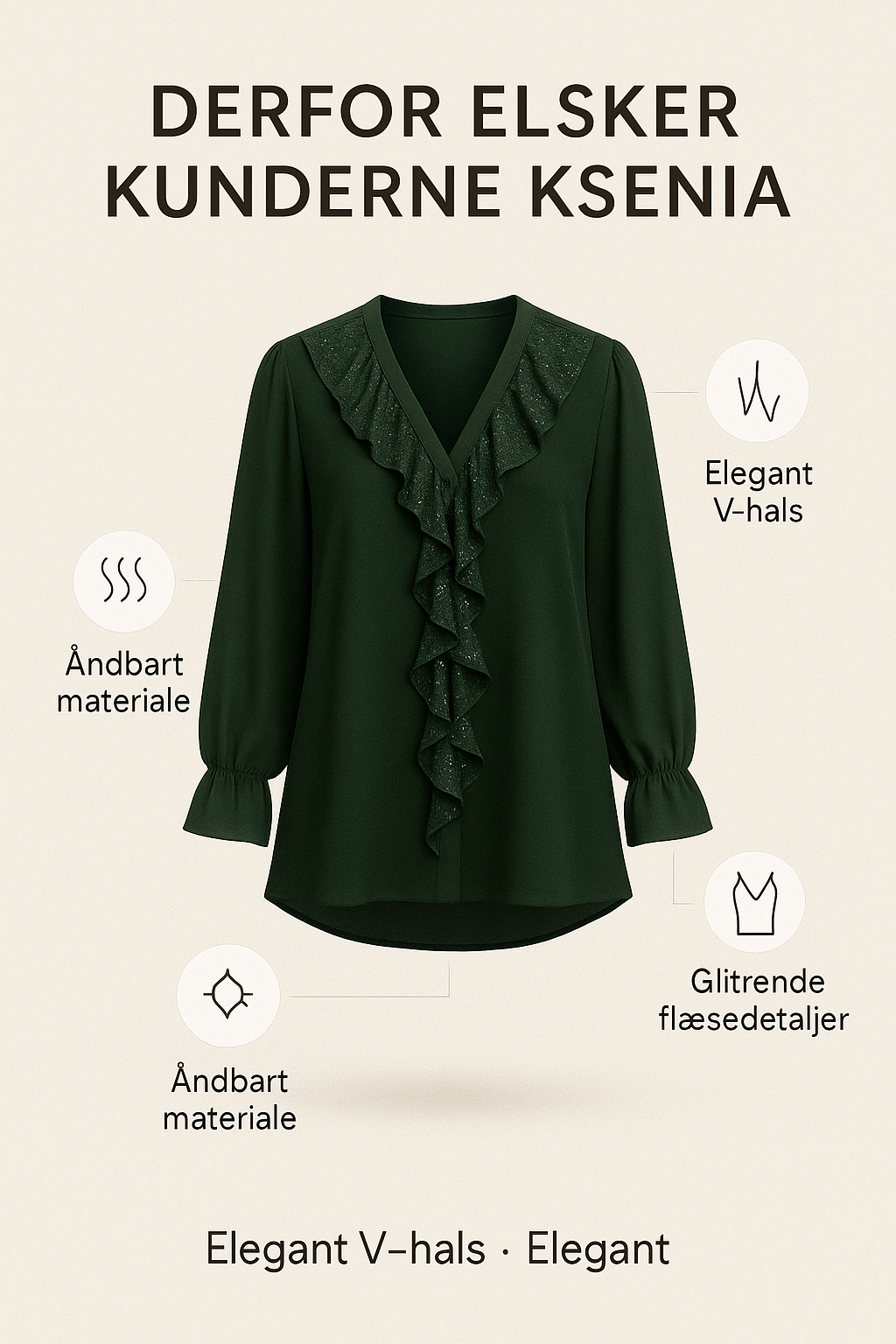 Ksenia – Elegant damebluse med flæsedetaljer