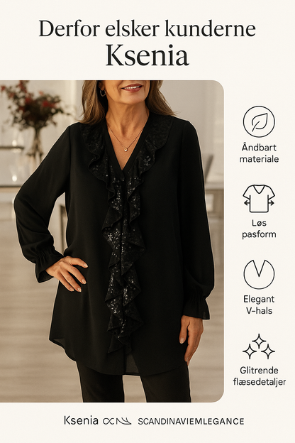 Ksenia – Elegant damebluse med flæsedetaljer