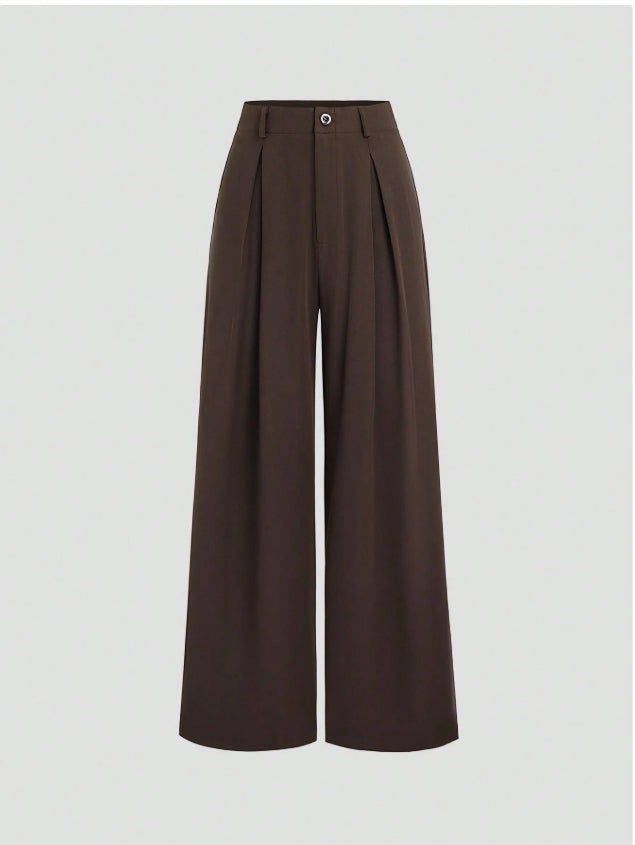 Elegant Wide-Leg Bukser – Tidløs Komfort i Mørk Brun