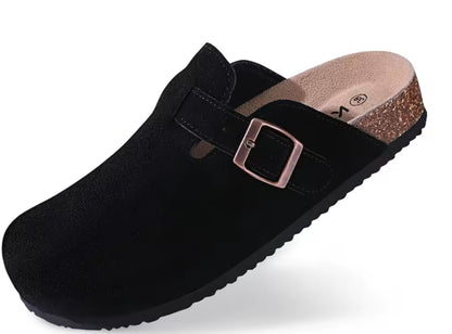 Komfort Suede Clogs – Beige Slip-ons med Spænde