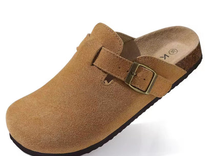 Komfort Suede Clogs – Beige Slip-ons med Spænde