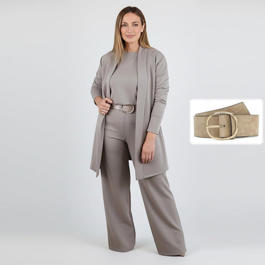 ⏳Tidsbegränsat specialerbjudande⏰✨Elegant 3-delat set med lång kofta, topp och byxor💞
